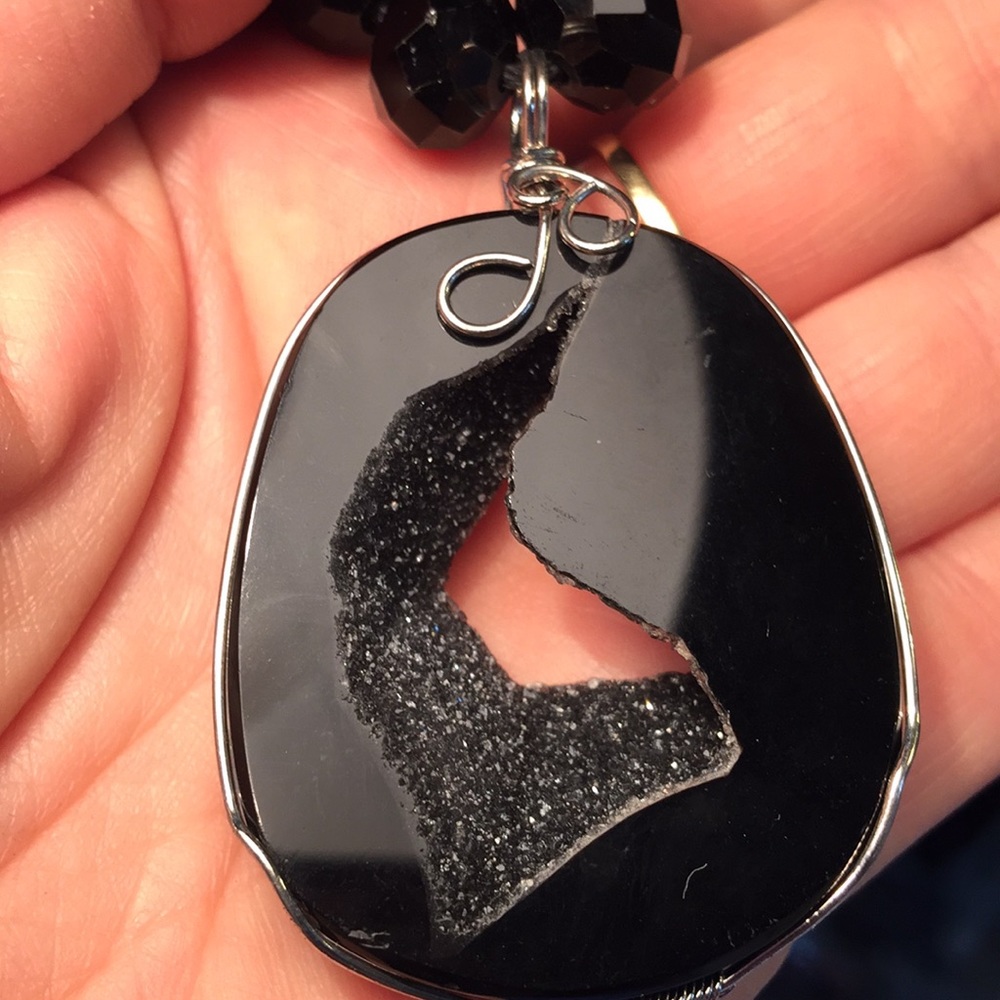 Vintage black druzy stone necklace